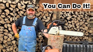 Alaska Cabin Life - Fast and Easy way to Sharpen a Chainsaw- No expensive tools