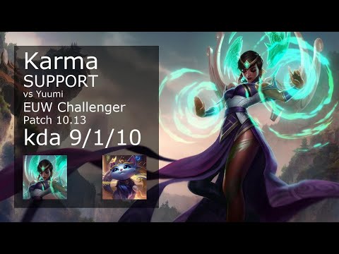 Karma Support vs Yuumi - EUW Challenger 9/1/10 Patch 10.13 Gameplay