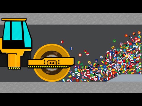 Escape from Road Roller - Marble Race Countries in Algodoo