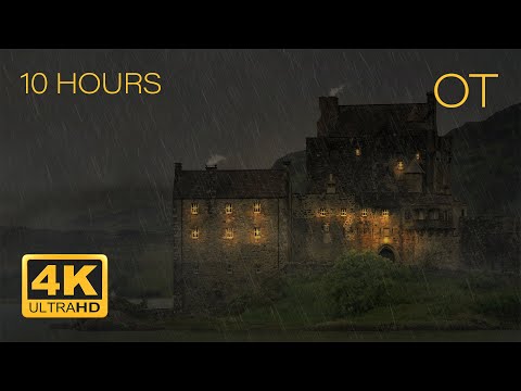 Stormy Night at a Scottish Castle 4K | Heavy Rain & Distant Rolling Thunder | Relax | Study | Sleep
