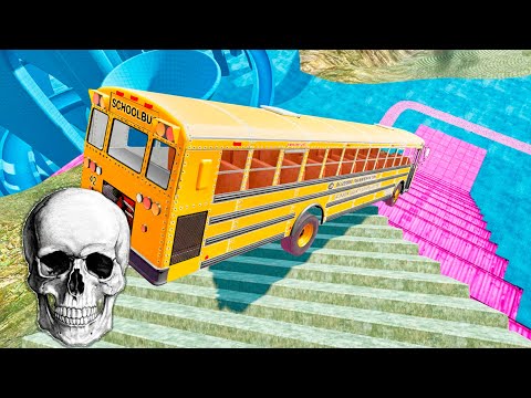 School Bus Stairs Jumps Down Challenge – BeamNG Drive Realistic Crash Physics BMG