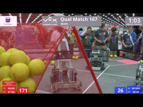 VEX Worlds 2016 - VRC High School - Math - Qual 167 (9623B 8110B) 199 vs 194 (99750A 6815Z)