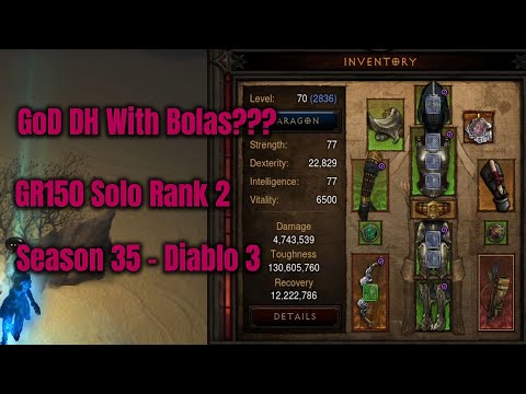 Season 35 Bolas GoD Demon Hunter GR150 Solo Rank 2 - Diablo 3