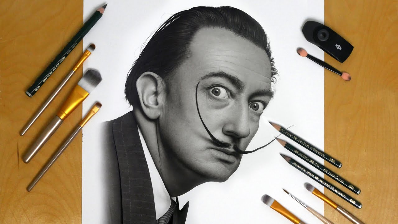 Drawing Portrait of Salvador Dali | Pencil&DryBrush | KazemFineArt