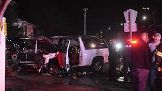 Flaming SUV Stops Short of Copiague Home After 4 Car Crash