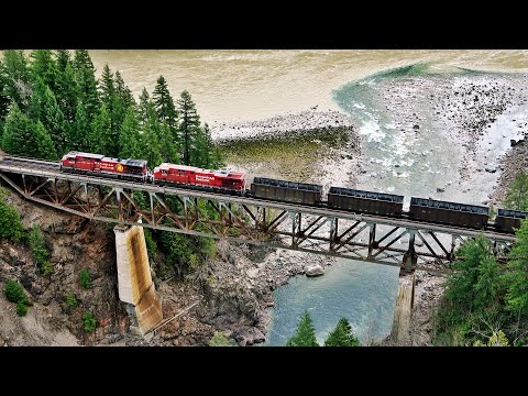 Huge CP Coal Trains Crossing The Nahatlatch River Bridge On The CP Thompson Sub