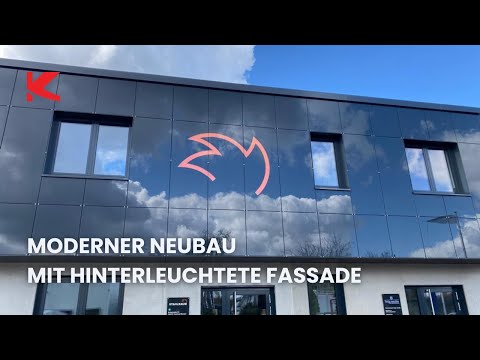 eleganter Neubau mit Fassadenhinterleuchtung - Konvortec shine Glasfassade
