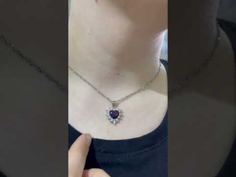 Набор "Сердечки Аметист в серебре" колье и серьги из ювелирного сплава и цирконов оригинальный подарок девушке - фото 1 - id-p1861407646
