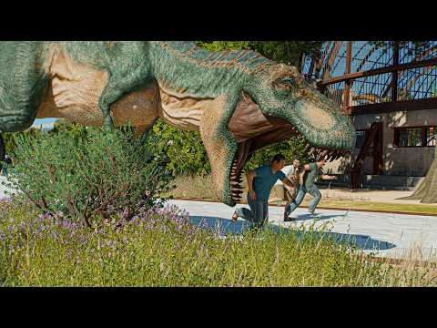 2 T-Rex vs 1 Gigantosaurus Battle and Park Escape - Jurassic World Evolution 3