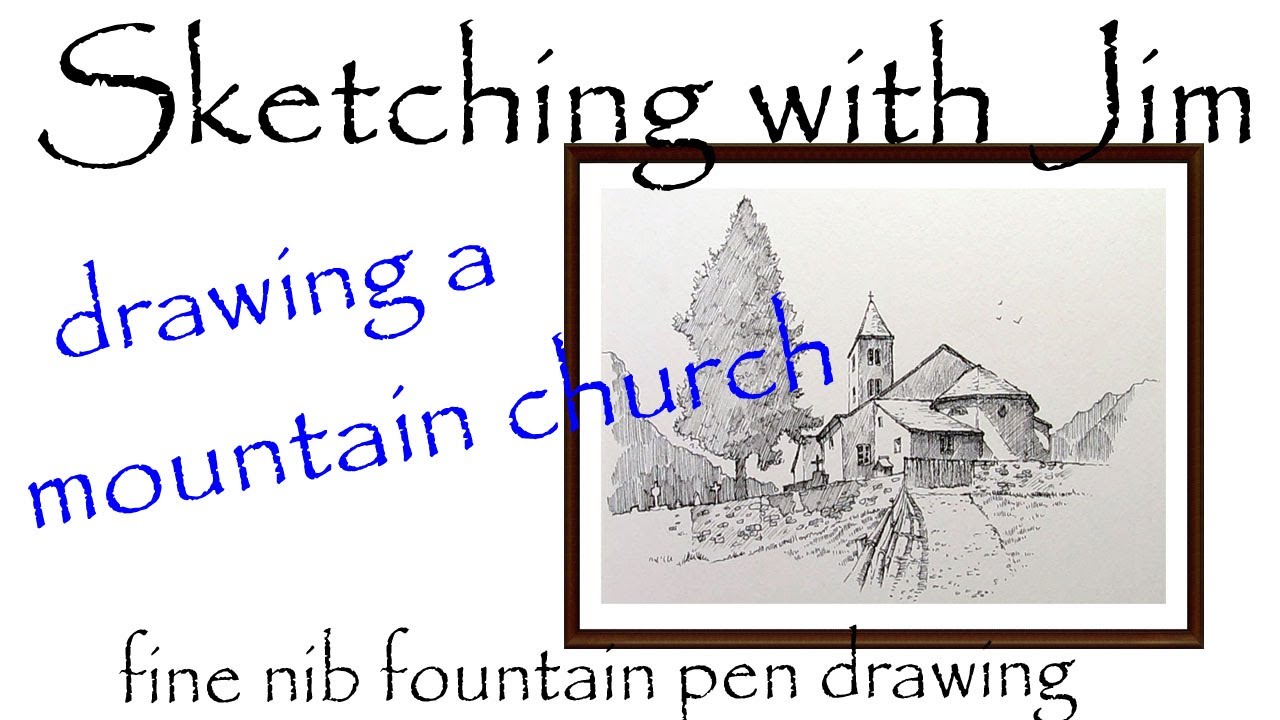 fountain pen and ink church sketch
