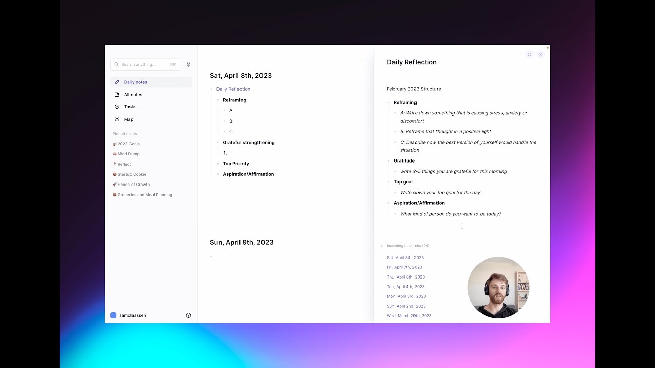 Setting up a daily reflection in your notes