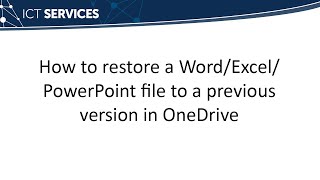 OneDrive - How to restore a Word/Excel/PowerPoint file to a previous version