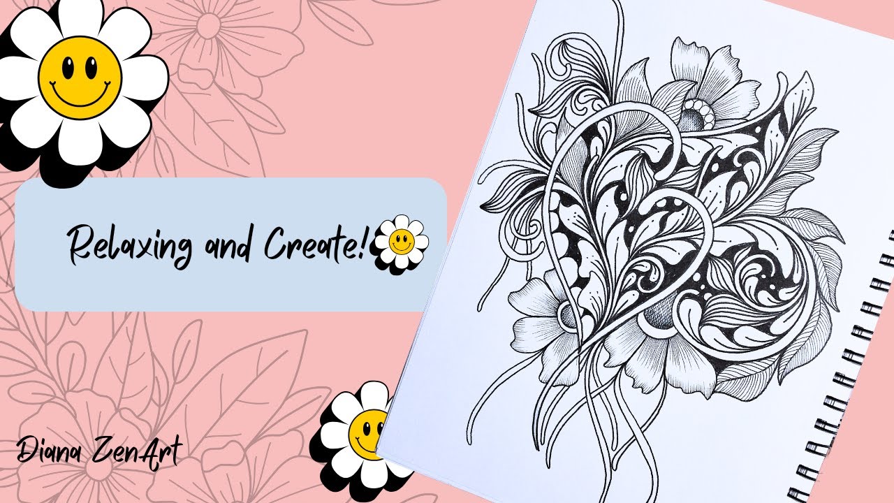 Let's Draw a Beautiful Zentangle Heart with Flowers! 🌸💕