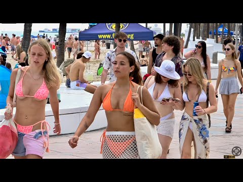 Fort Lauderdale Beach - Miami, Florida 4K Walking Tour - Spring Break 2024 - Bikini Beach - Travel