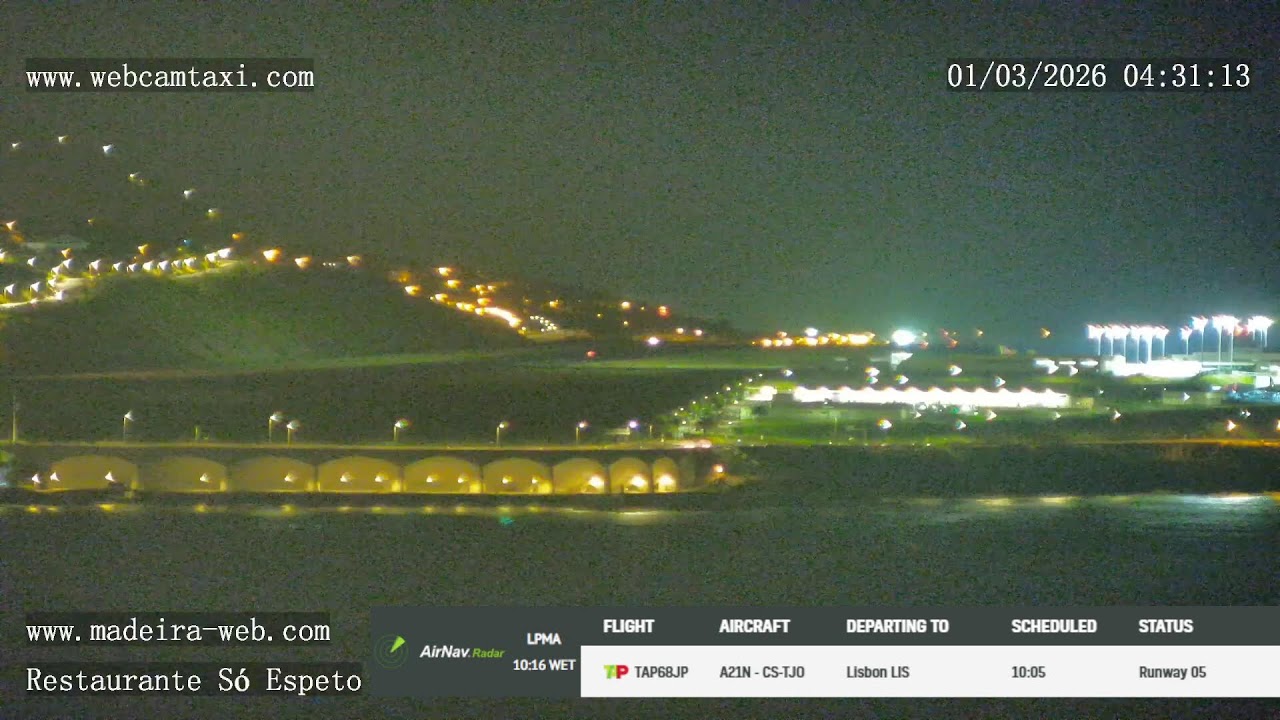 Live webcam view of Madeira Airport - Runway Bridge Over Ocean