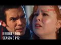 Bridgerton Season 3 Part 2: First Look, Penelope and Colin. Colin is angry at Pen after finding out