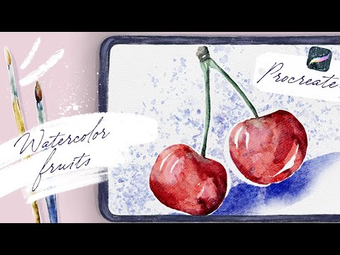 How to Paint Watercolor Cherry in Procreate easily - IPad Digital Tutorial: Fruit Illustration