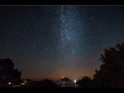 Stromboli erupting with the Milky Way, July 2019
