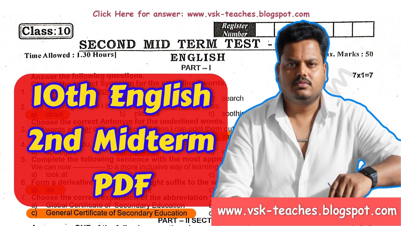 10th English 2nd Midterm Question Paper 2024 PDF with Official Answer Key