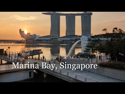 [4K Walk in Singapore] Sunrise at Marina Bay, Merlion Park and Singapore River