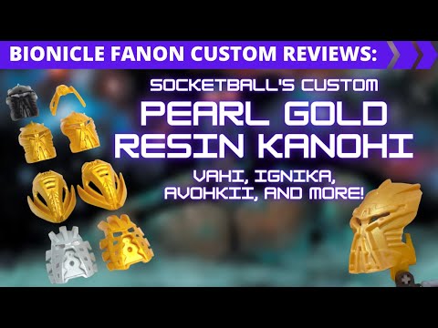 Custom Golden Kanohi: Ignika, Vahi, Kraahkan, Avohkii :  Bionicle Fanon Review