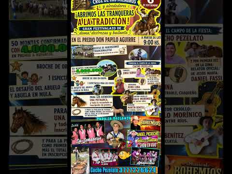 Domingo 6-S Gran FESTIVALAZO de DOMA y BAILANTA en Cruz de los Milagros inicia 9Hs Invita Beto Quiró