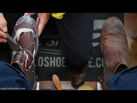 $100 Boot TRANSFORMATION?! | Angelo Shoe Shine ASMR