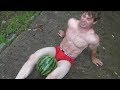 The Blond Savage Flexes Hot Muscles And Crushes Watermelon