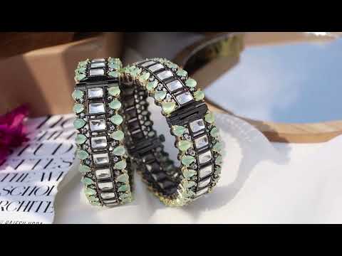 Namya Turquoise Victorian Polki Bangles - Set of 2