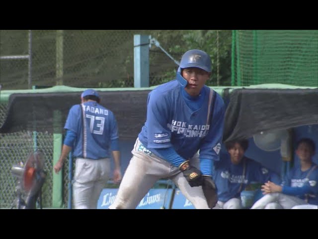 【ファーム】合わせた打球は勝ち越しの一打に!! ファイターズ・難波侑平がタイムリーヒットを放つ!! 2022年8月27日  埼玉西武ライオンズ 対 北海道日本ハムファイターズ