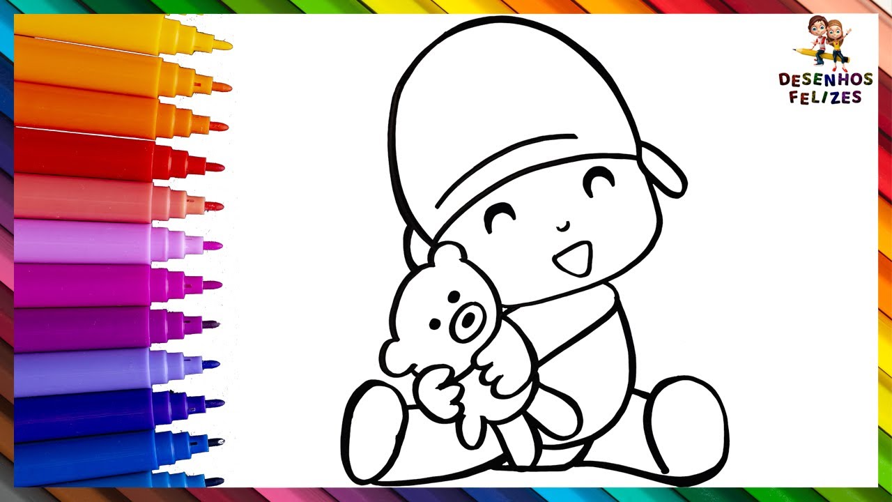 Desenhar E Colorir Pocoyo Acariciando Seu Ursinho De Pelúcia 👶🧸💞 Desenhos Para Crianças