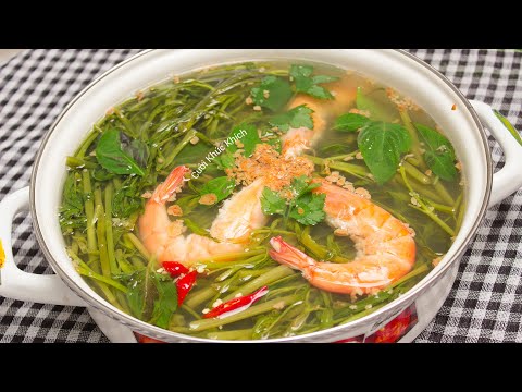 Canh rau muống nấu tôm