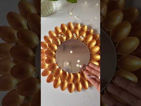 Plastic spoons DIY / Mirror Decoration #shortvideo #kalakarnetra #craft #mirrorwork #shortviral #diy