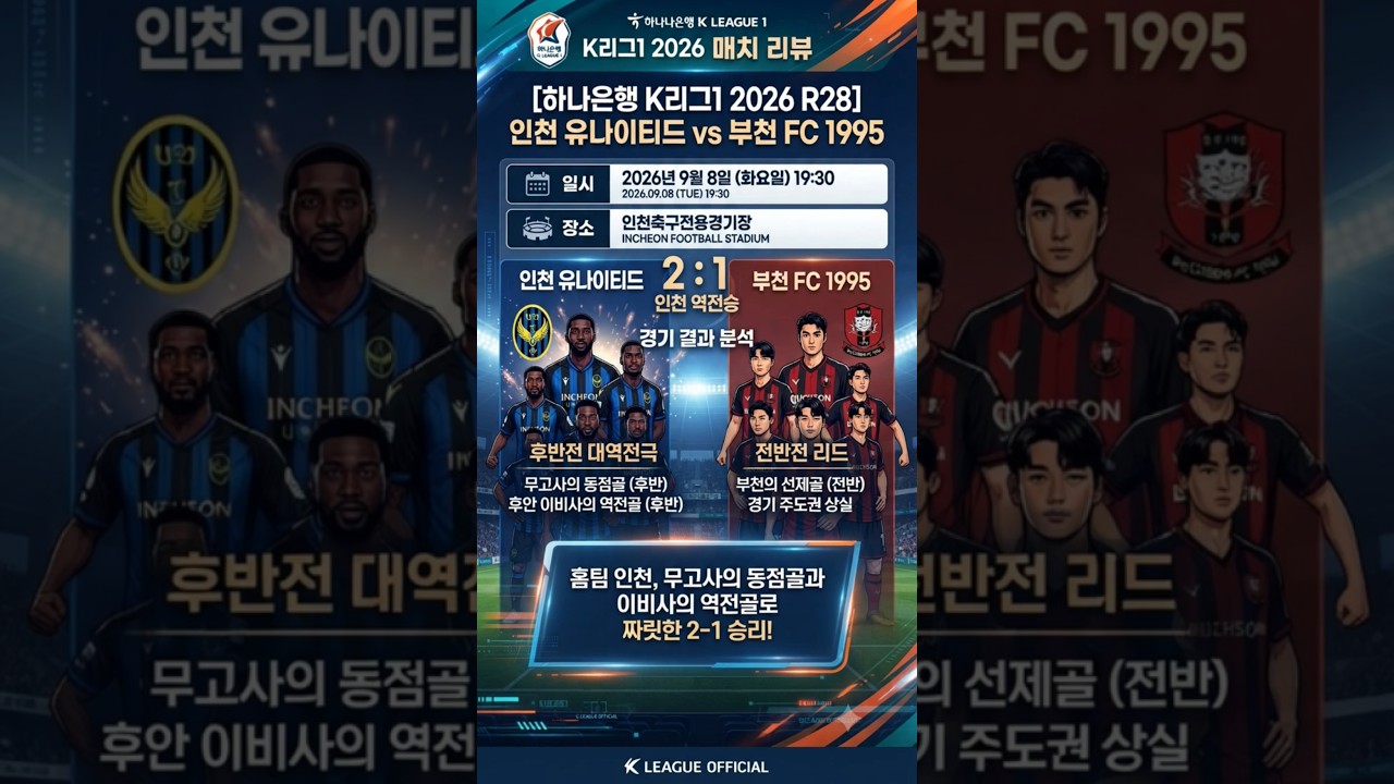 [K리그] "032 더비의 승자는 인천!" 무고사·후안 이비사 연속골로 부천에 2-1 역전승 하이라이트 #K리그1 인천유나이티드 부천FC 032더비 무고사 후안 이비사 #축구