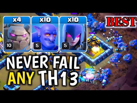 Never Fail ! Th13 Golem Witch Bowler + 10 Zap Spell | Best Th13 Attack Strategy in (Clash of Clans)