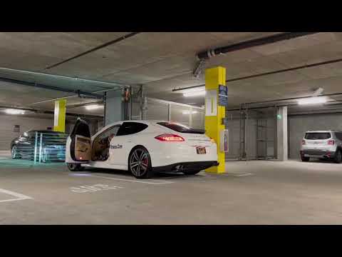 Porsche Panamera 4 with Muffler Delete and One Resonator Removed. 3.6 liter V6. Parking garage