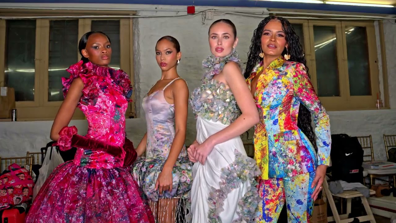 Models Theresa Bella-Anne & Samantha pose wearing Designer Keziah  @ArtHeartsFashion NYFW