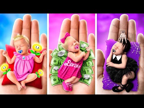 ¡Miércoles, Barbie y la Princesa Peach Embarazadas! Rica vs Pobre vs Giga Rica Embarazada en Cárcel