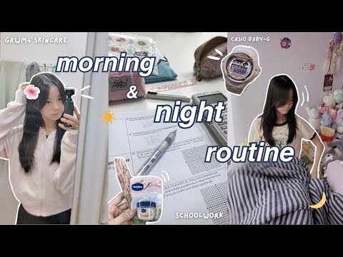 ☀️ realistic school morning & night routines // waking up at 6, grwm, studying, skincare 🌙