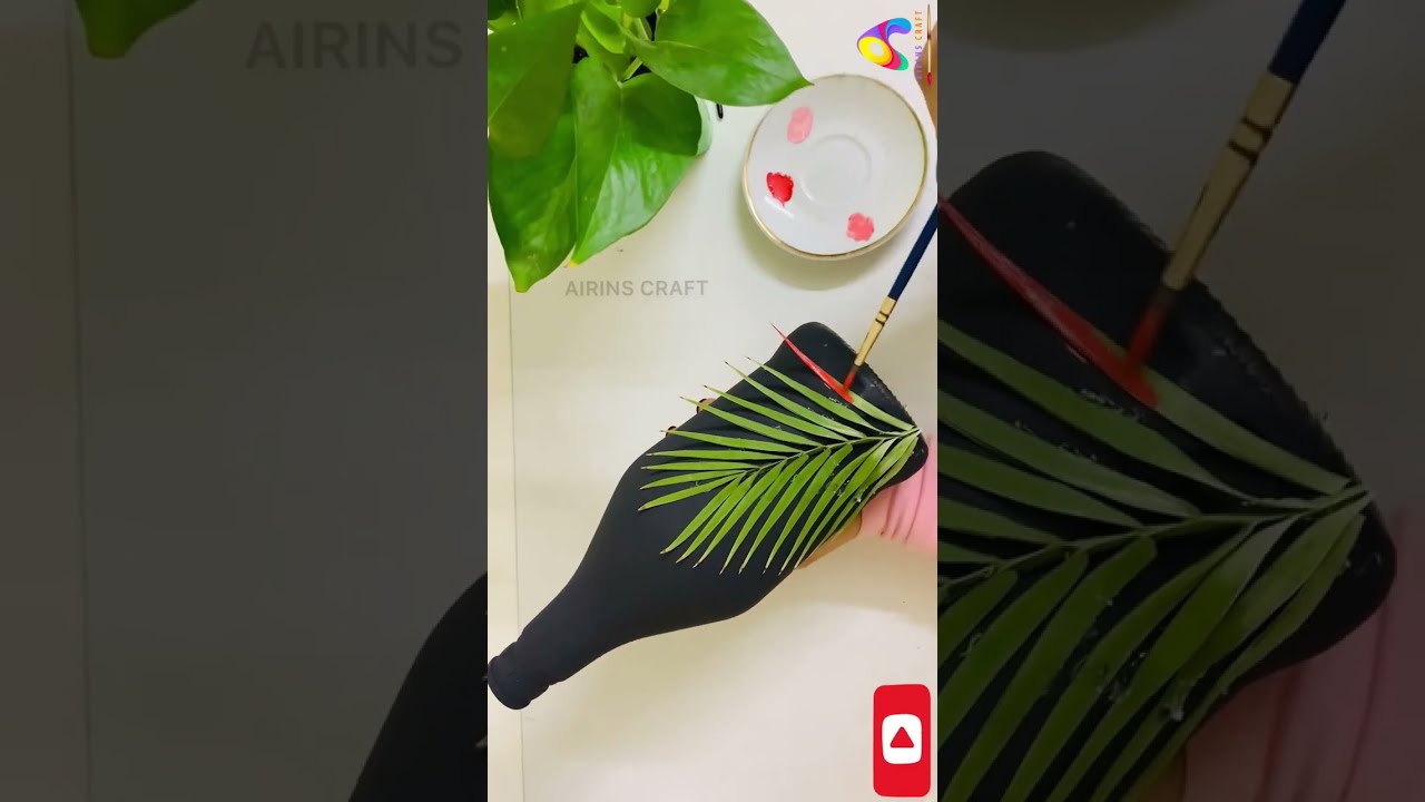 Bottle Art with Leaf | Glass Bottle Art | #airinscraft #bottleart #shorts