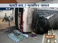 Delhi: 7 injured as bus turns turtle