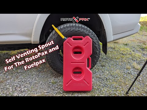 Swapping out the slow spout on a Rotopax/Fuelpax to a faster self venting nozzle.