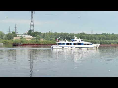 Russia, Nizhny Novgorod 05.28.2021 Tourist passenger boat goes on the river.