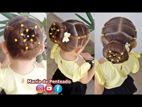 Penteado Infantil coque com flor de ligas