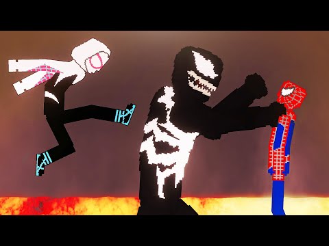 Spider-Man and Spider-Gwen vs Venom on Lava in People Playground