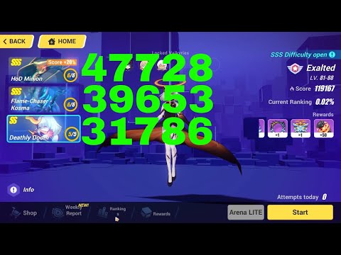 Honkai Impact 3 Exalted MA Top 100 - SSS HoD Minion, SSS Kosma, Deathly Doom [119167] (11/17/2022)