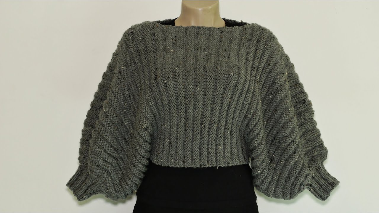 Cropped com manga bufante em tricô