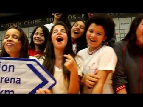 School kids cheering at FC Santos, the famous club of Pele & Neymar, Football World Trip BRAZIL