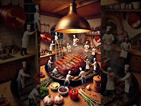 "The Giant Grill" - #MiniatureChefs - #SteakArt  #CulinaryDelight #shorts