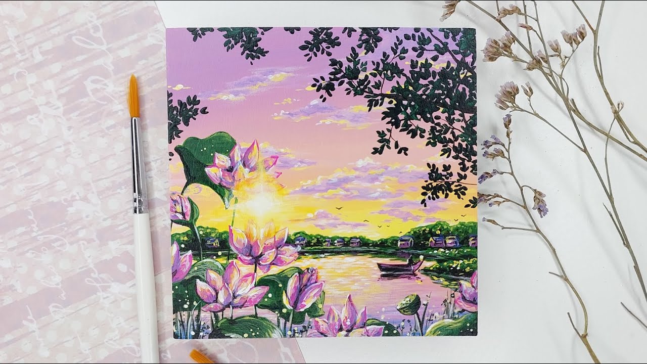 Drawing Process- Imaginary Sunset Landscape✨ Acrylic Painting